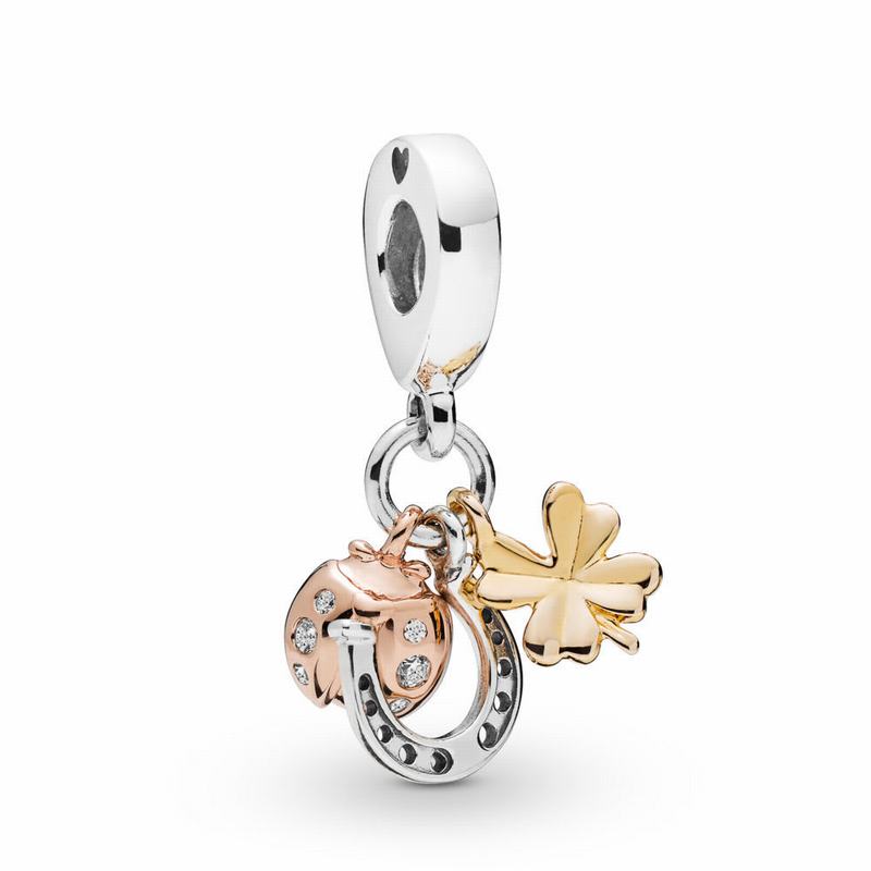 Pandora Horseshoe Clover & Ladybird Dangle Charm Online NZ, Sterling Silver (735981-KMW)